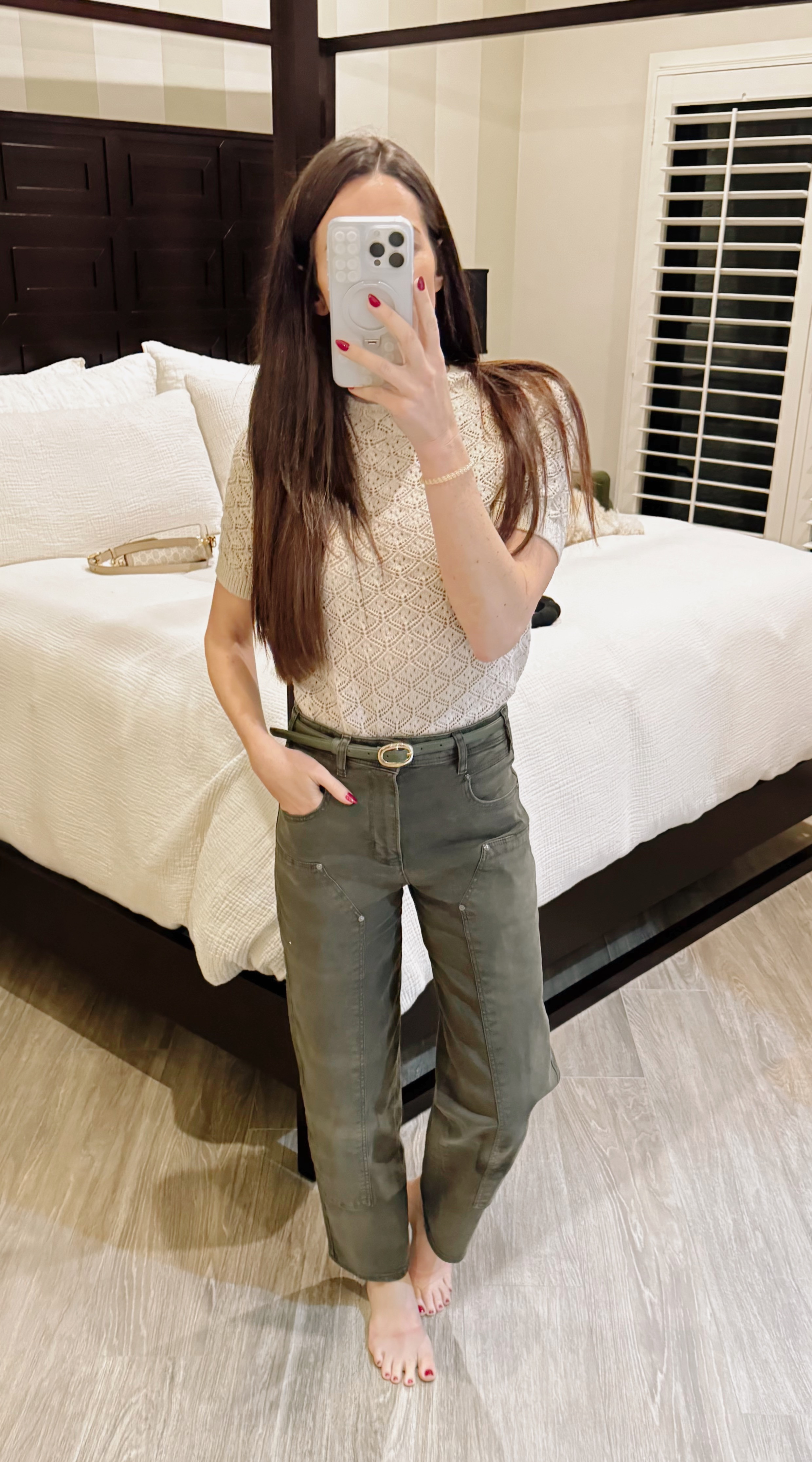 Easy and elevated ✨ This outfit strikes the perfect balance of casual and chic with a textured knit top and high-waisted olive pants. Comfortable yet stylish for errands, brunch, or a day at home.

🖤 Top: Mango (old)
💚 Pants: 25
✨ Belt: small

What’s your go-to comfy yet polished look? 

 #CasualStyle #EffortlessFashion #OOTD #ChicComfort #LTKStyle 

#LTKFindsUnder100 #LTKStyleTip #LTKWorkwear