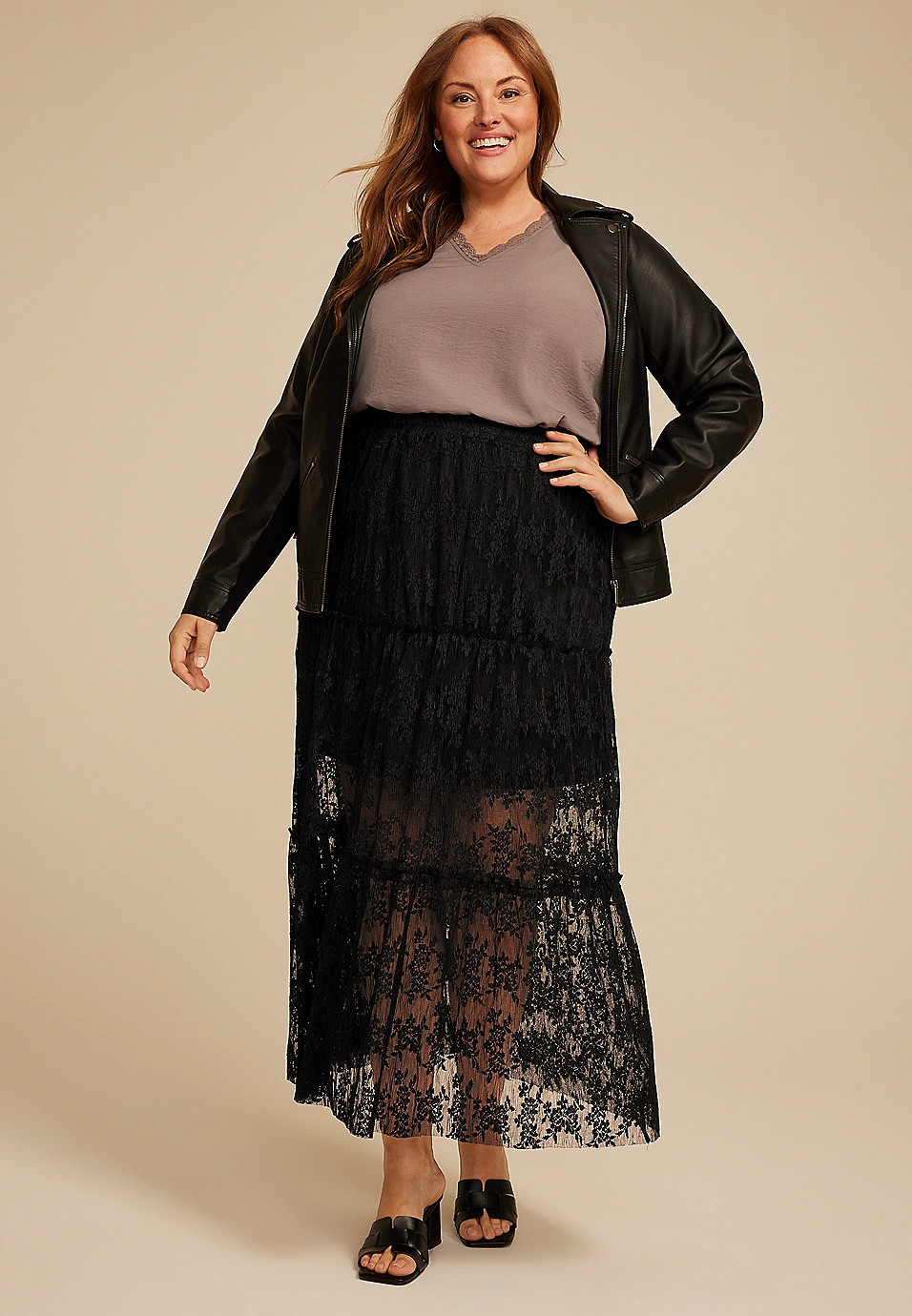 Plus Size Studio Y Black Floral Lace Maxi Skirt | Maurices