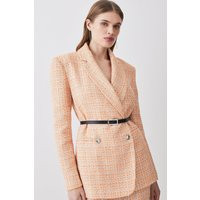 Tweed Oversized Belted Double Breasted Blazer | Debenhams UK