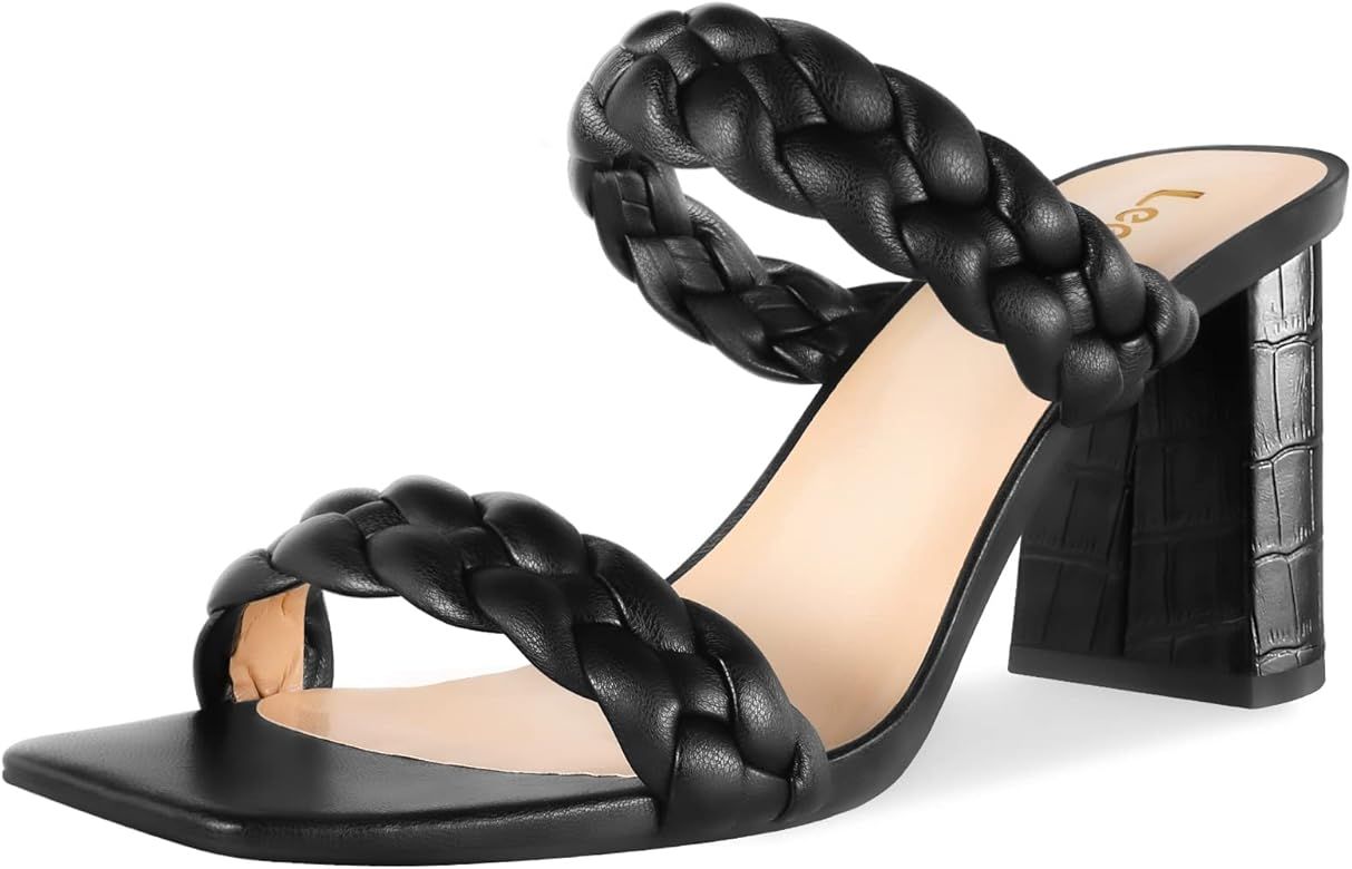 Leevar Braided Sandals for Women - Stylish Square Toe Braided Heels for Women - Nude Black White ... | Amazon (US)