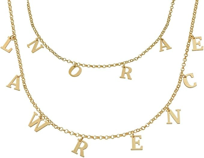 Amazon.com: MYKA - Personalized Choker Necklace - Hanging Name Initial Letters in Sterling Silver... | Amazon (US)