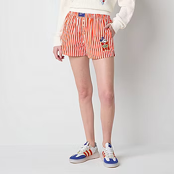 Mickey And Friends Red Stripe Juniors Womens Mid Rise Juniors Pull-On Short | JCPenney