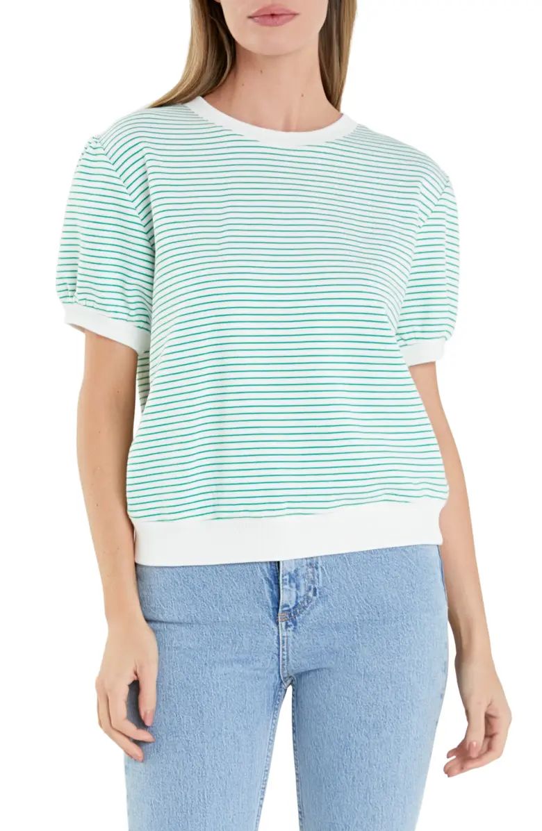 Stripe Puff Sleeve French Terry Top | Nordstrom