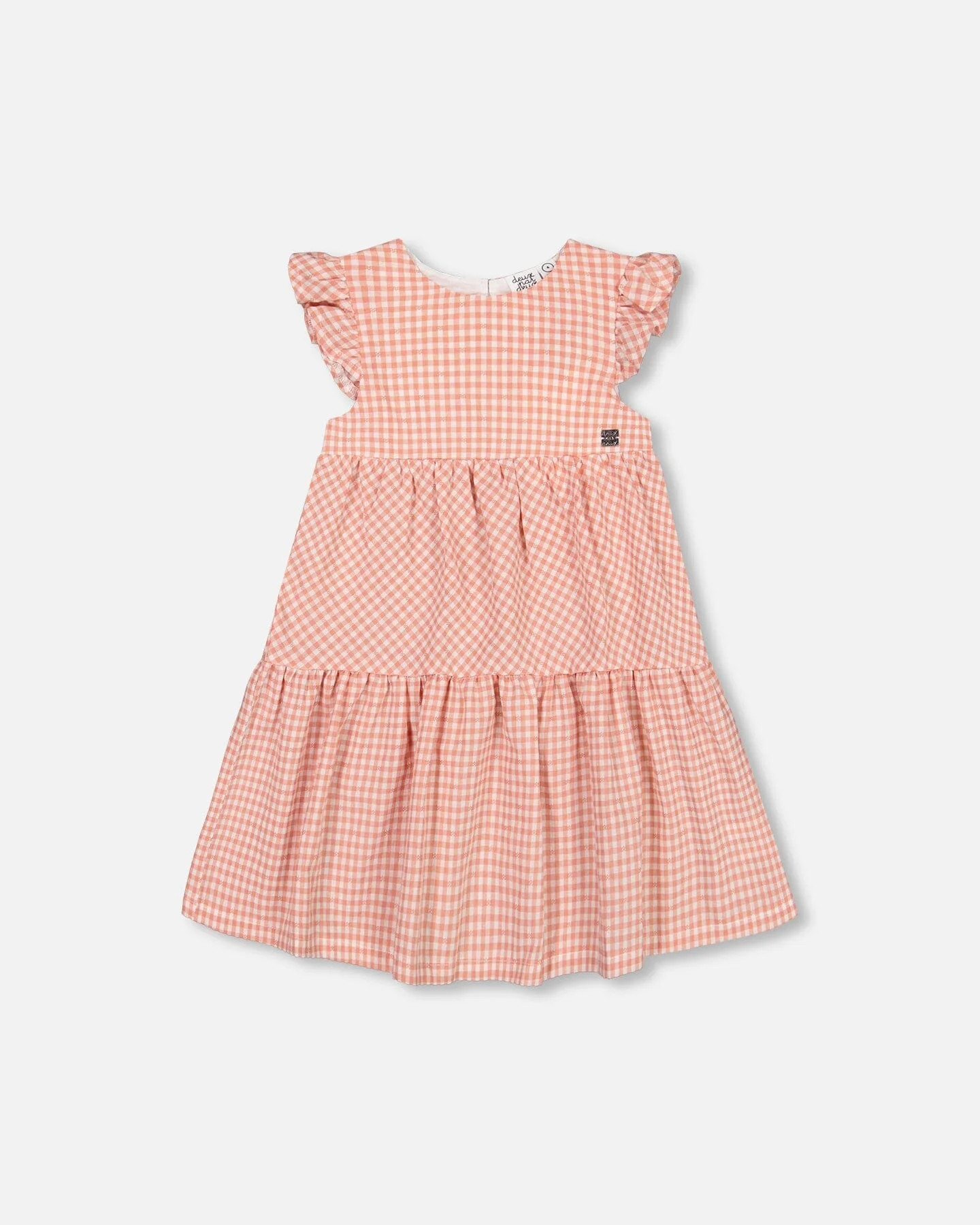 Peasant Dress With Frill Sleeves Vichy Dusty Rose - Deux par Deux | Deux par Deux Childrens Designer Clothing