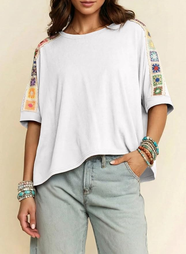 Dokotoo Women's Shirts Casual 2026 Beach Trendy Casual Summer Oversize Tops Vacation Embroidered ... | Amazon (US)