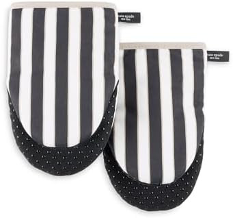Kate Spade New York Botanical Stripe Mini Oven Mitt 2-Pack Set, 5.5" x 8", Black/Beige | Amazon (US)
