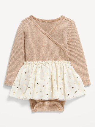 Long-Sleeve Wrap-Front Ribbed Bodysuit Tutu Dress for Baby | Old Navy (US)