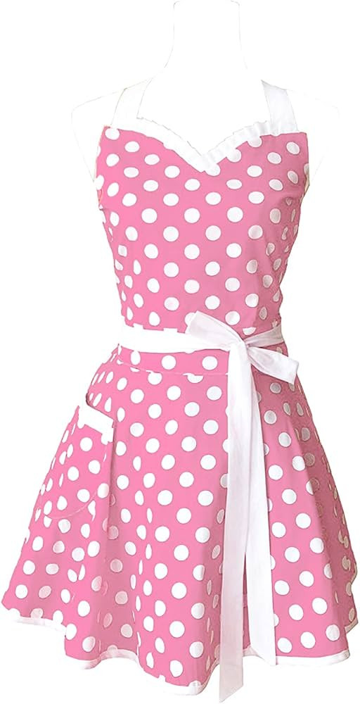 Hyzrz Lovely Sweetheart Retro Kitchen Aprons Woman Girl Cotton Polka Dot Cooking Salon Dress Pina... | Amazon (US)