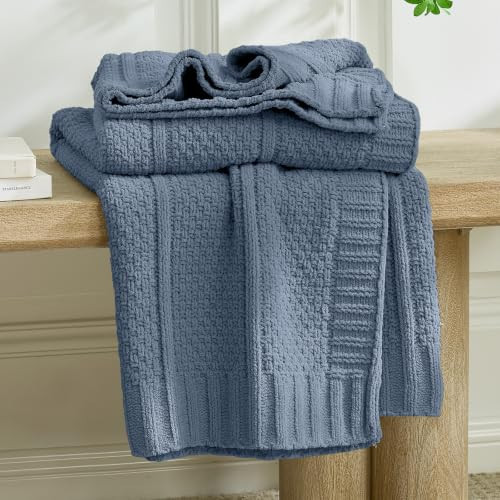 Amélie Home Chenille Throw Blanket for Couch, Soft Cozy Chunky Knit Blanket, Moss Stitch Throw for Sofa, Bed, Living Room, Lightweight Warm Home Decor, Dusty Blue 60"x80" | Amazon (US)