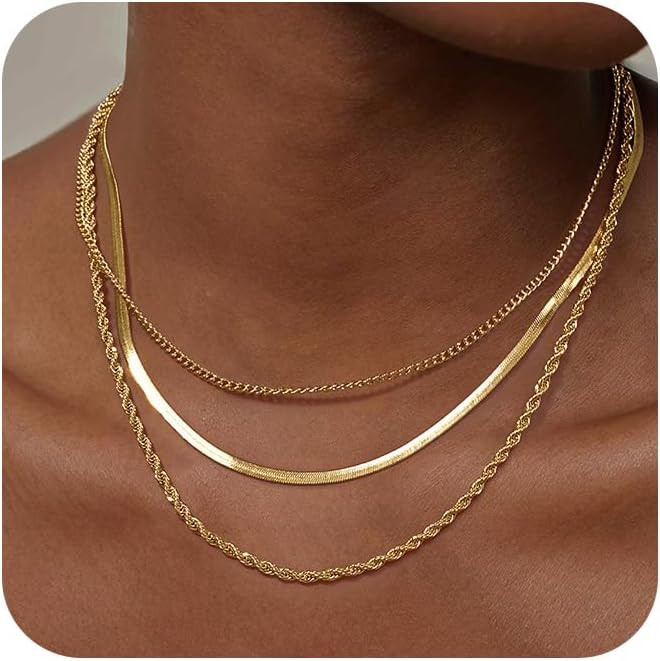 Freekiss Herringbone Necklace for Women,Dainty Gold Necklace,14k Gold Plated Snake,Gold Chain Cho... | Amazon (US)