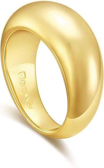 Reoxvo 18K Gold Plated Thick Chunky Dome Rings for Women Girls (5-10 Size) | Amazon (US)