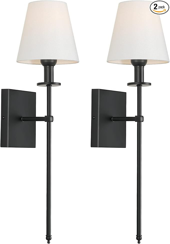 Set of 2 Slim Wall Sconces with White Fabric Shade, Plug in or Hardwired Indoor Wall Lights, Matt... | Amazon (US)