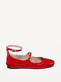 Double-Strap Faux Leather Mary Jane Flats | Old Navy (US)