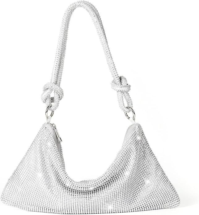 Valleycomfy Rhinestone Purses for Women Sparkly Evening Handbag Bling Hobo Bag Shiny Silver Clutc... | Amazon (US)