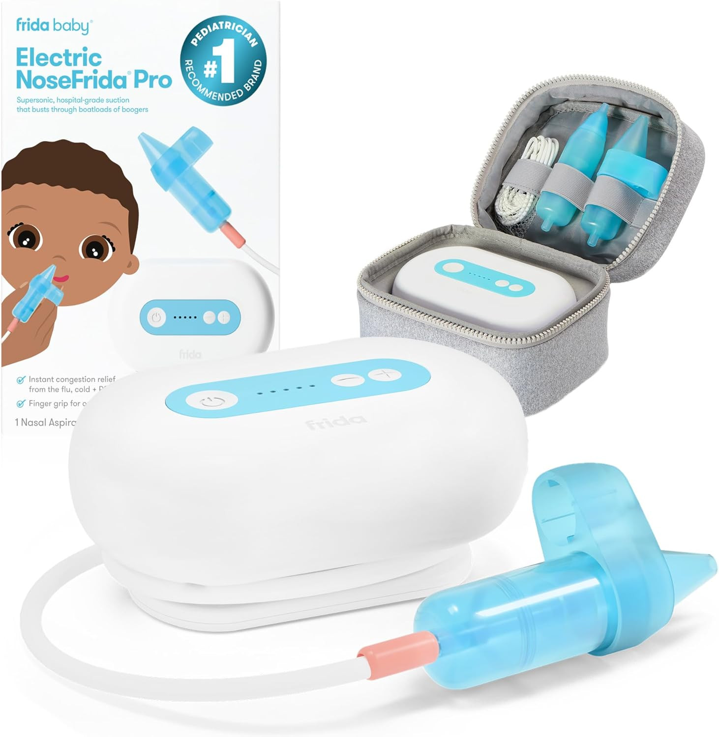 Frida Baby Electric NoseFrida Pro Nasal Aspirator for Baby, Hospital Grade Suction, Nose Sucker for Baby & Toddler, Nasal Aspirator for Congestion Relief, 5 Suction Levels, 2 Tips, Cordless with Case | Amazon (US)