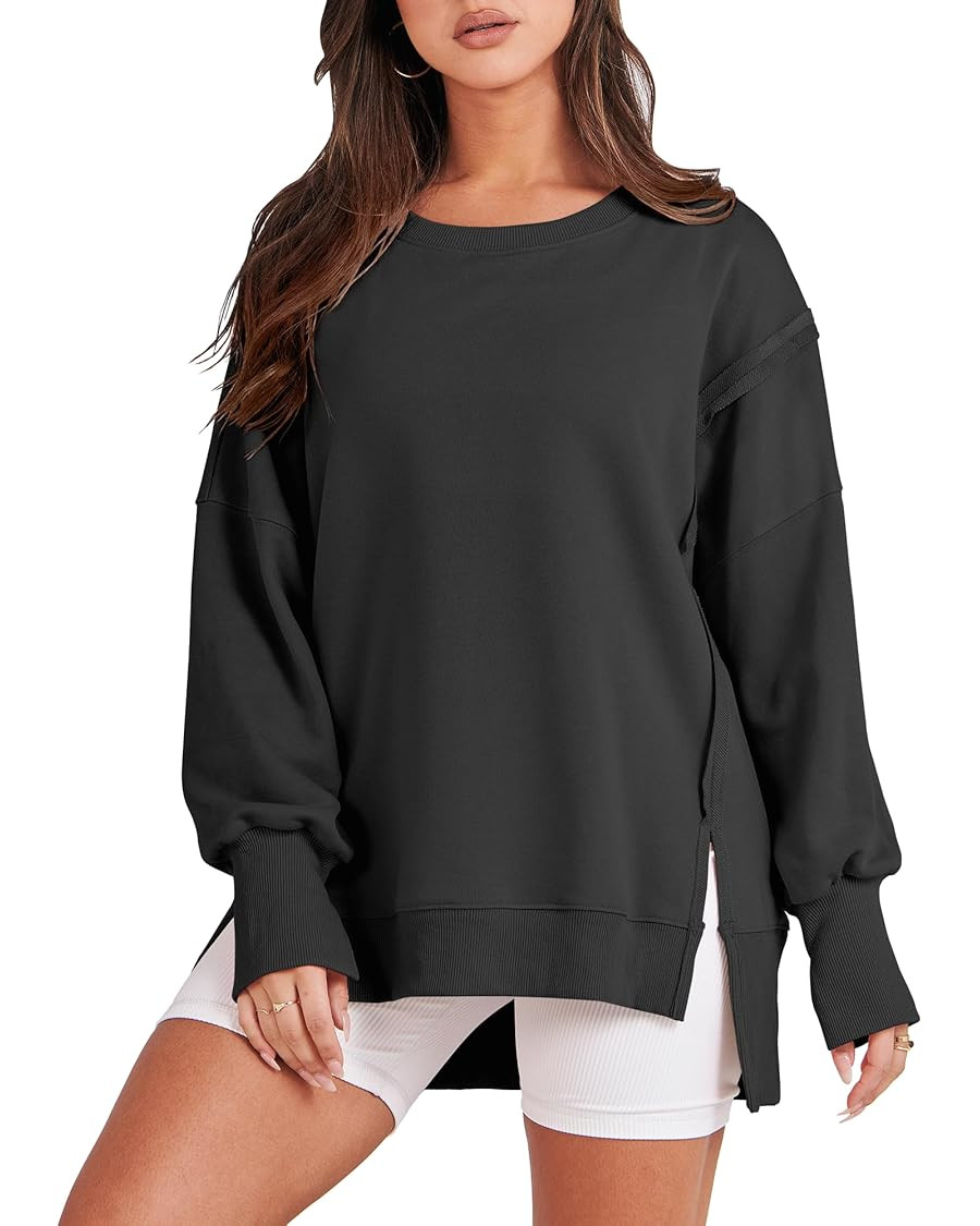 ANRABESS Women's Oversized Sweatshirt Crew Neck Long Sleeve Casual Slit Sloucthy Pullover Top Fal... | Amazon (US)