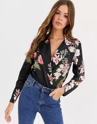 Parisian wrap front body in black floral print | ASOS US