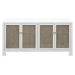 Worlds Away Sofia Coastal Beach Natural Woven Cane Doors White Wood Sideboard | Kathy Kuo Home