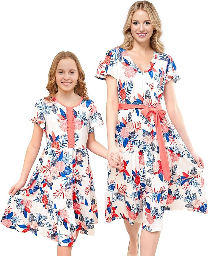 V.&GRIN Mommy and Me Summer Dresses, Mother Daughter Midi Cute Floral Family Matching Outfits for... | Amazon (US)