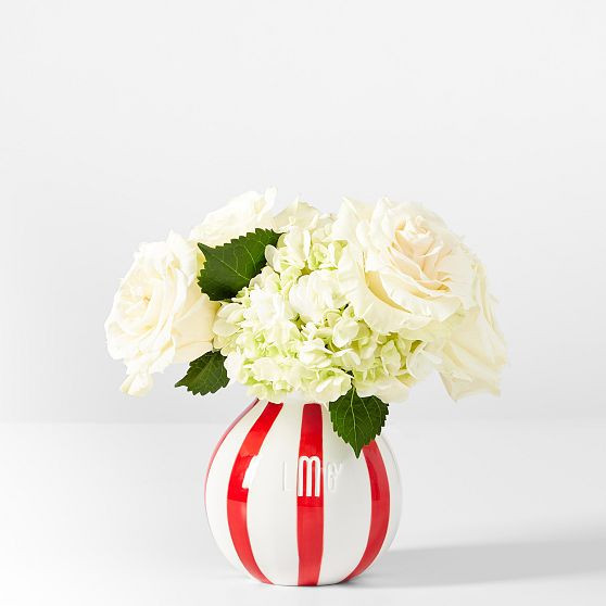 Ceramic Ruffle Vase, Small, White-Red Stripe | Mark and Graham