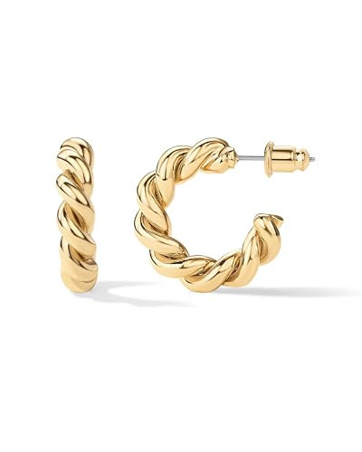 PAVOI 14K Gold Plated Twisted Rope Round Hoop Earrings in Rose, White and Yellow Gold (16.00) | Amazon (US)