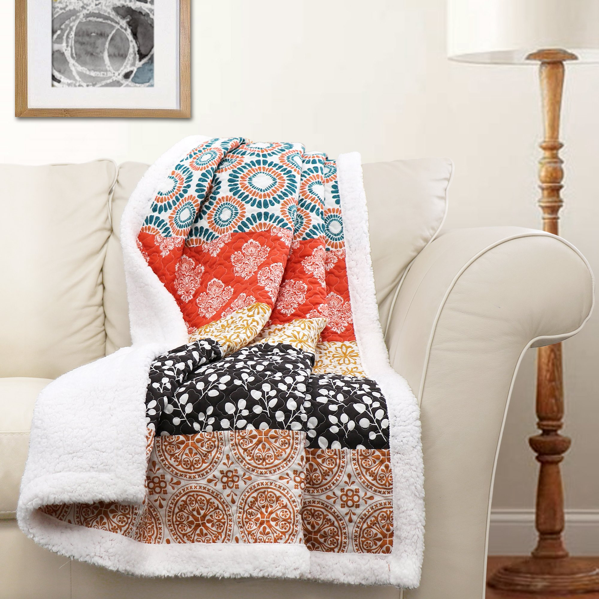 Lush Decor Lush Décor Bohemian Stripe Sherpa Throw, 60 inch x 50 inch, Turquoise/Orange, 60" by ... | Amazon (US)
