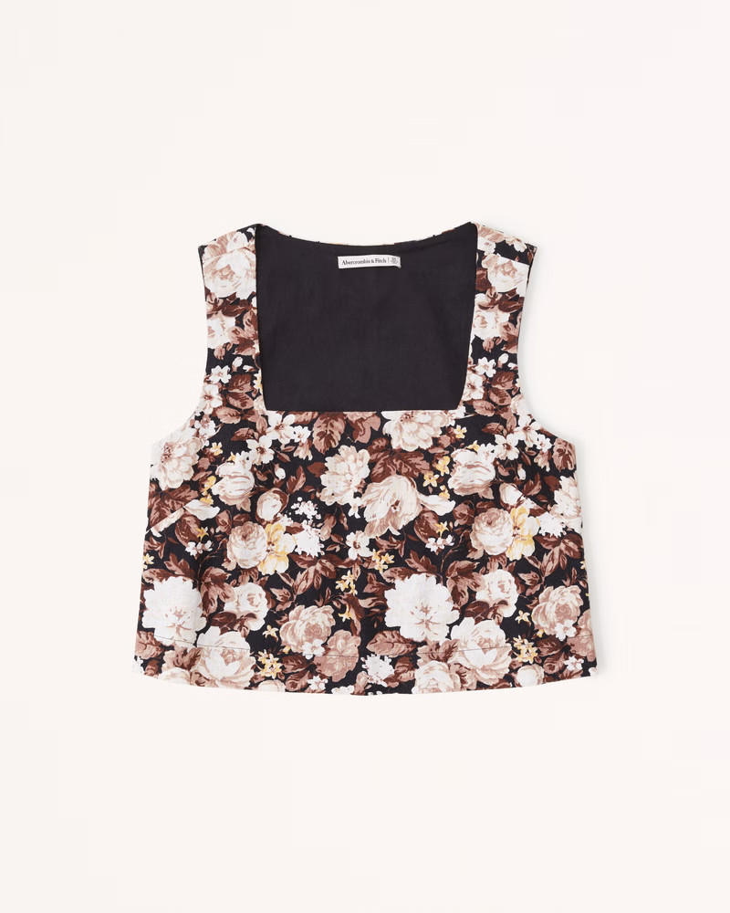 Linen-Blend Squareneck Set Top | Abercrombie & Fitch (US)