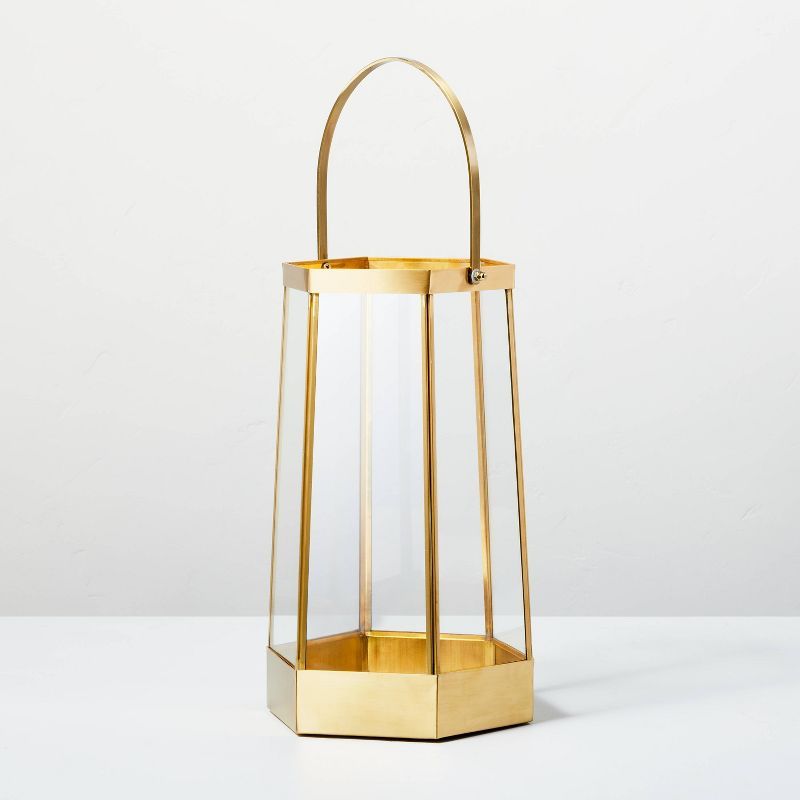 Brass & Glass Hexagonal Lantern - Hearth & Hand™ with Magnolia | Target