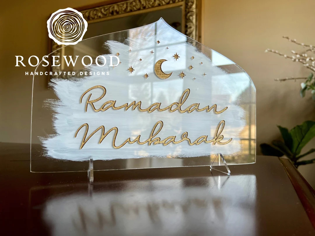 Engraved Ramadan Mubarak Table Sign White/Gold Ramadan Decor | Etsy (US)