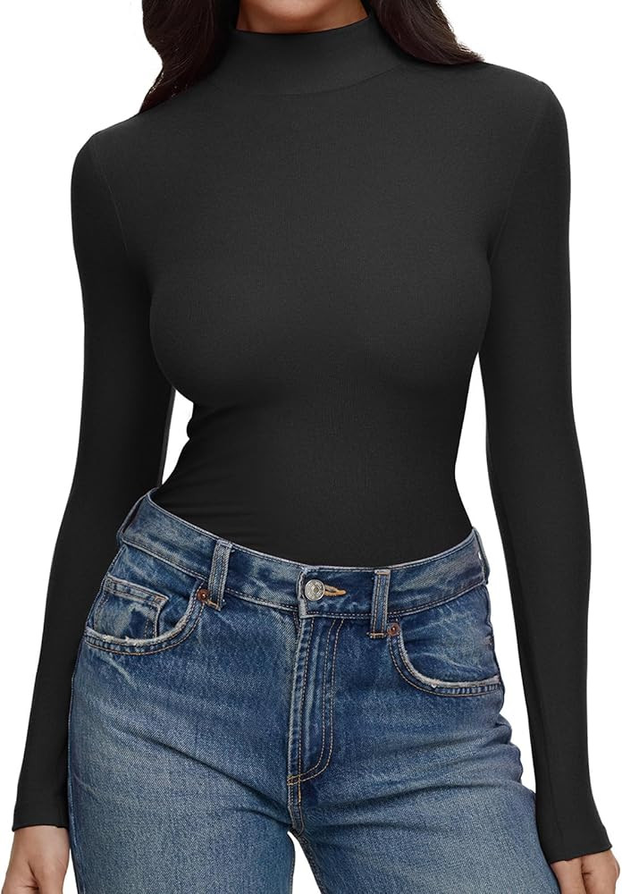 REORIA Women’s Turtleneck Tops Slim Basic Mock Neck Long Sleeve Shirts 2025 Fall Winter Layerin... | Amazon (US)