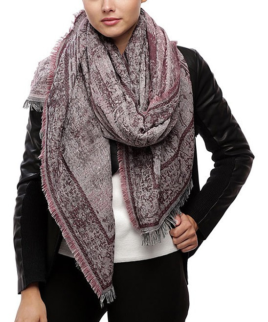 Barrington Women's Cold Weather Scarves BURGUNDY - Burgundy Jacquard Fringe-Accent Oversize Scarf -  | Zulily
