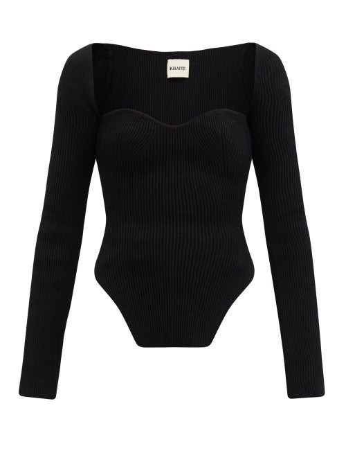Khaite - Maddy Sweetheart-neck Ribbed-knit Top - Womens - Black | Matches (UK)