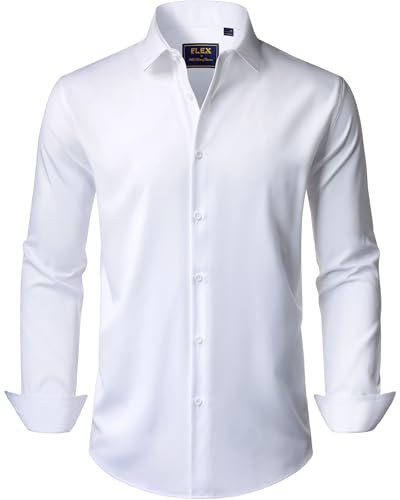 J.VER Men's White Dress Shirt Stretch Long Sleeve Formal Shirt Solid Business Casual Button Down Shirts for Wedding Prom | Amazon (US)