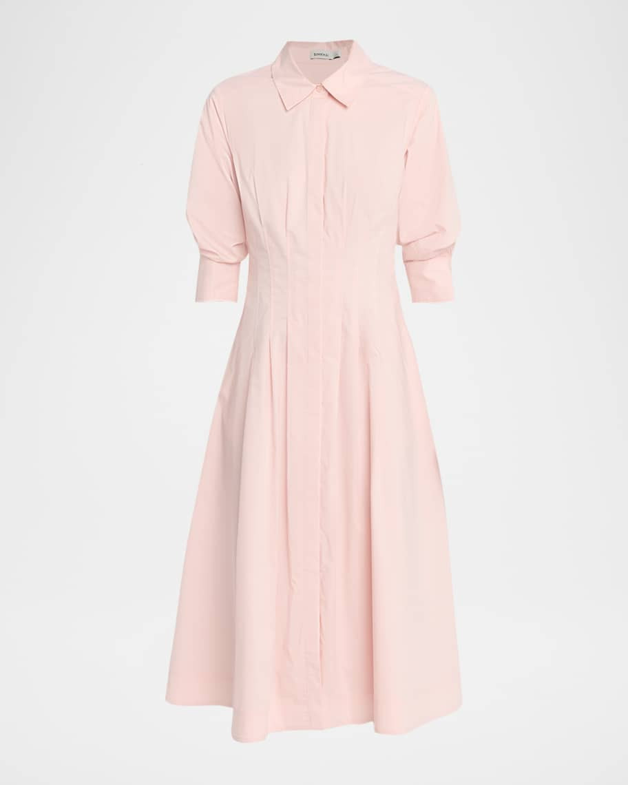 Jazz Poplin Pintuck Midi Shirtdress | Neiman Marcus