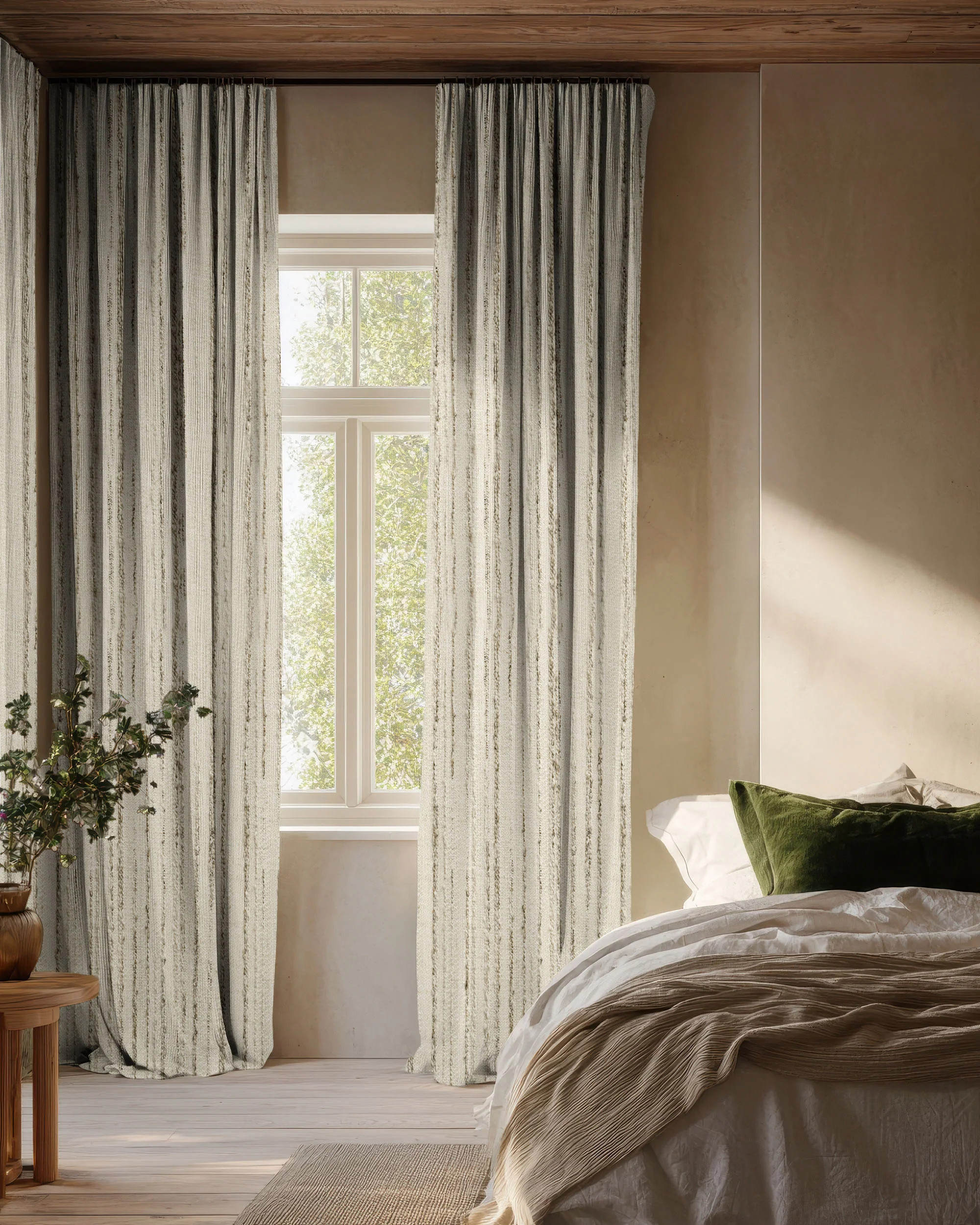 Sahara 100% Blackout Linen Blend Patterned Custom Curtain | TheHues