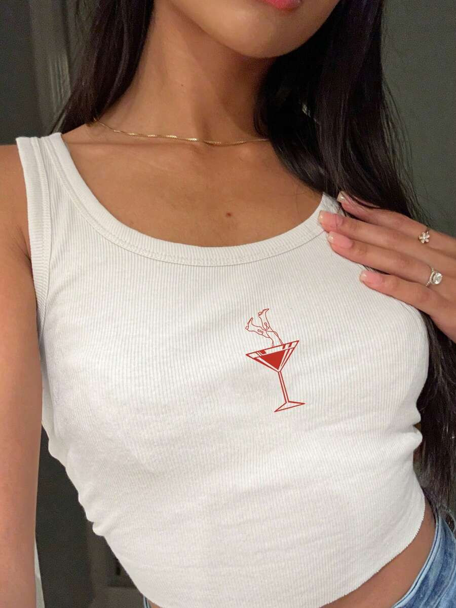 SHEIN EZwear Women Martini Cocktail Printed Cropped Tank Top | SHEIN