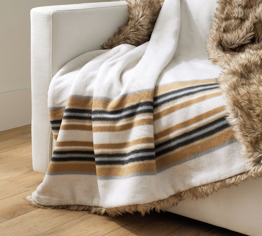 Pendleton® Yakima Faux Fur Back Stripe Throw Blanket | Pottery Barn (US)