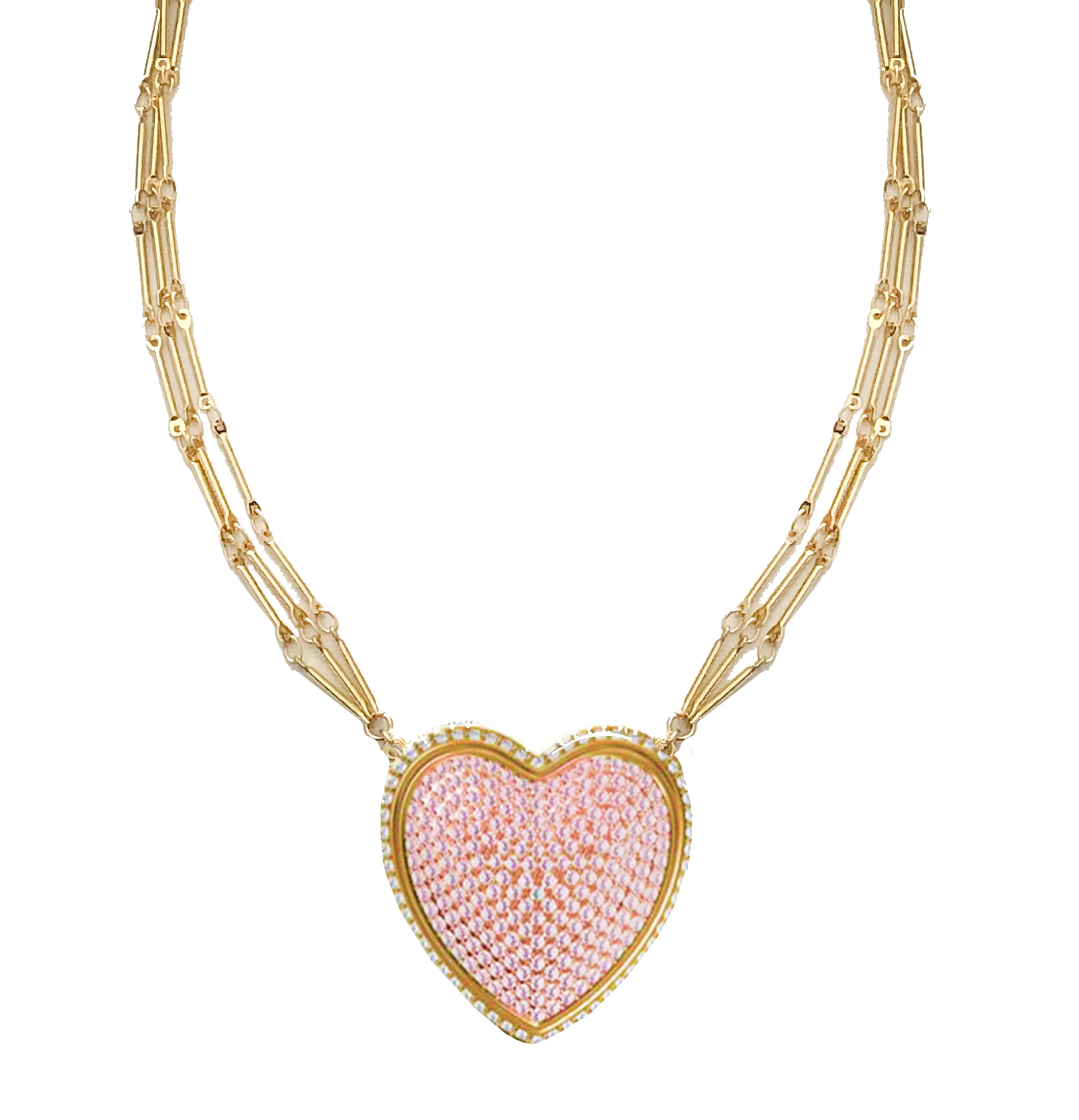 Chained Pave Heart Necklace - Pink | Adriana Pappas Designs