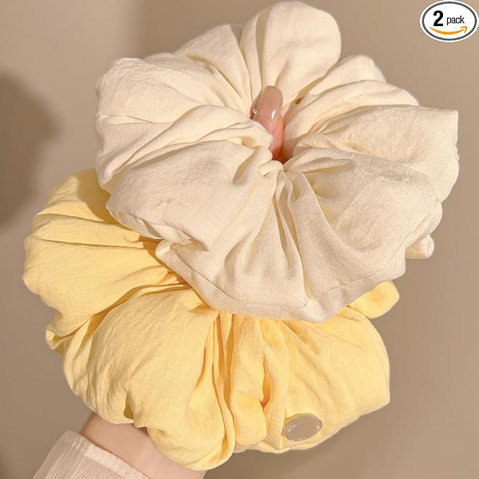 2Pcs Oversized Cotton Scrunchies Beige Yellow Large Scrunchies for Women Hair Scrunchie Elastic H... | Amazon (US)