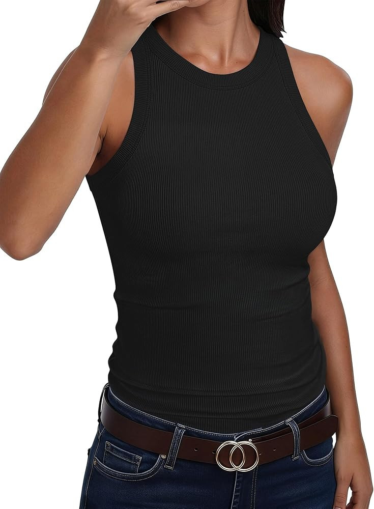 ANRABESS Sleeveless Tank Tops for Women High Neck Racerback Ribbed Knit Top Summer 2026 Casual Ba... | Amazon (US)