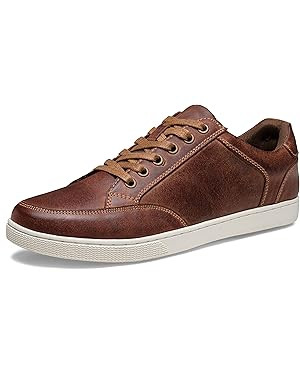 Jousen Men's Sneakers Leather Casual Shoes for Men Business Lace Up Dress Sneaker Mens Shoe | Amazon (US)