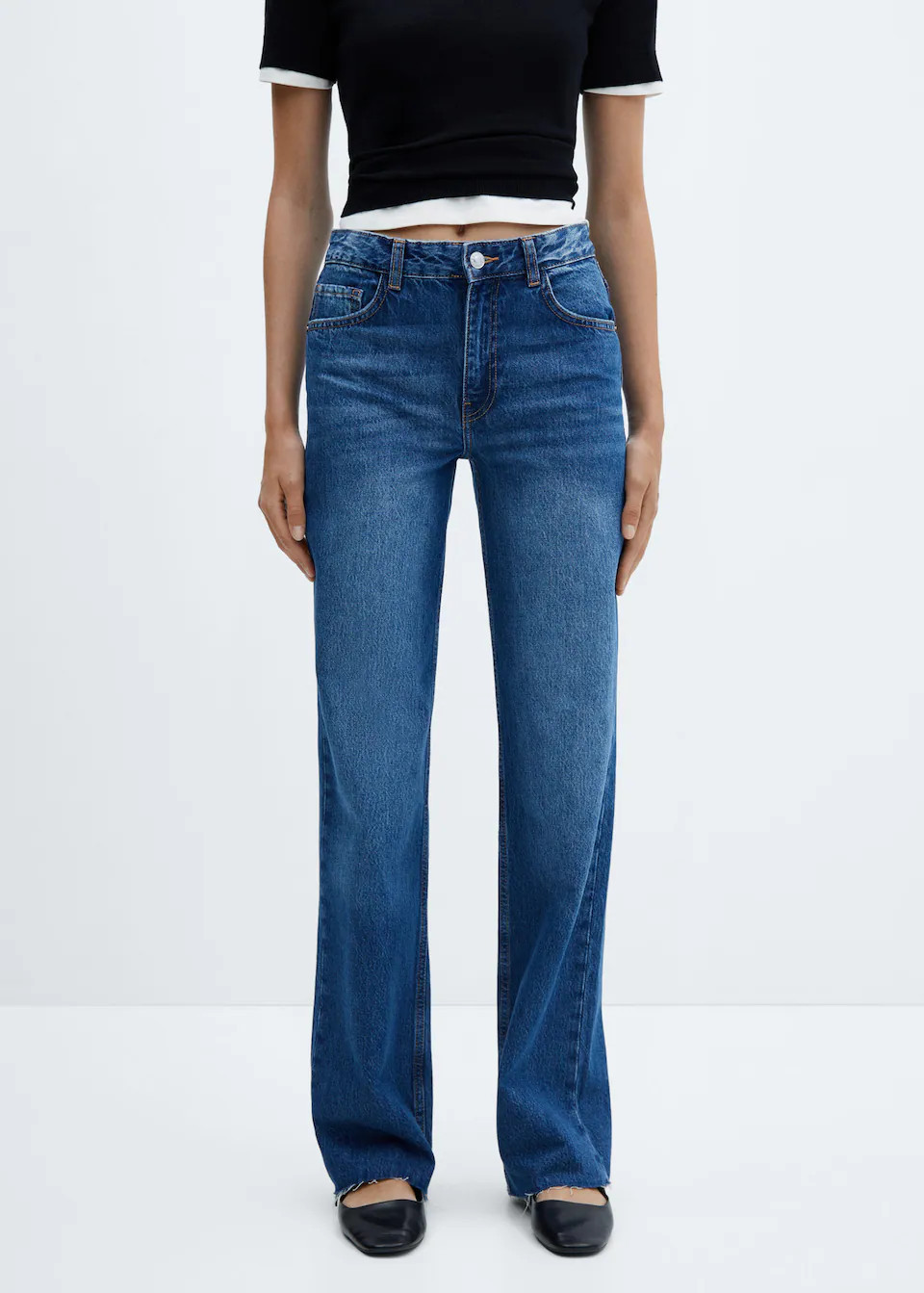 Wideleg Mid Rise Jeans | MANGO (US)