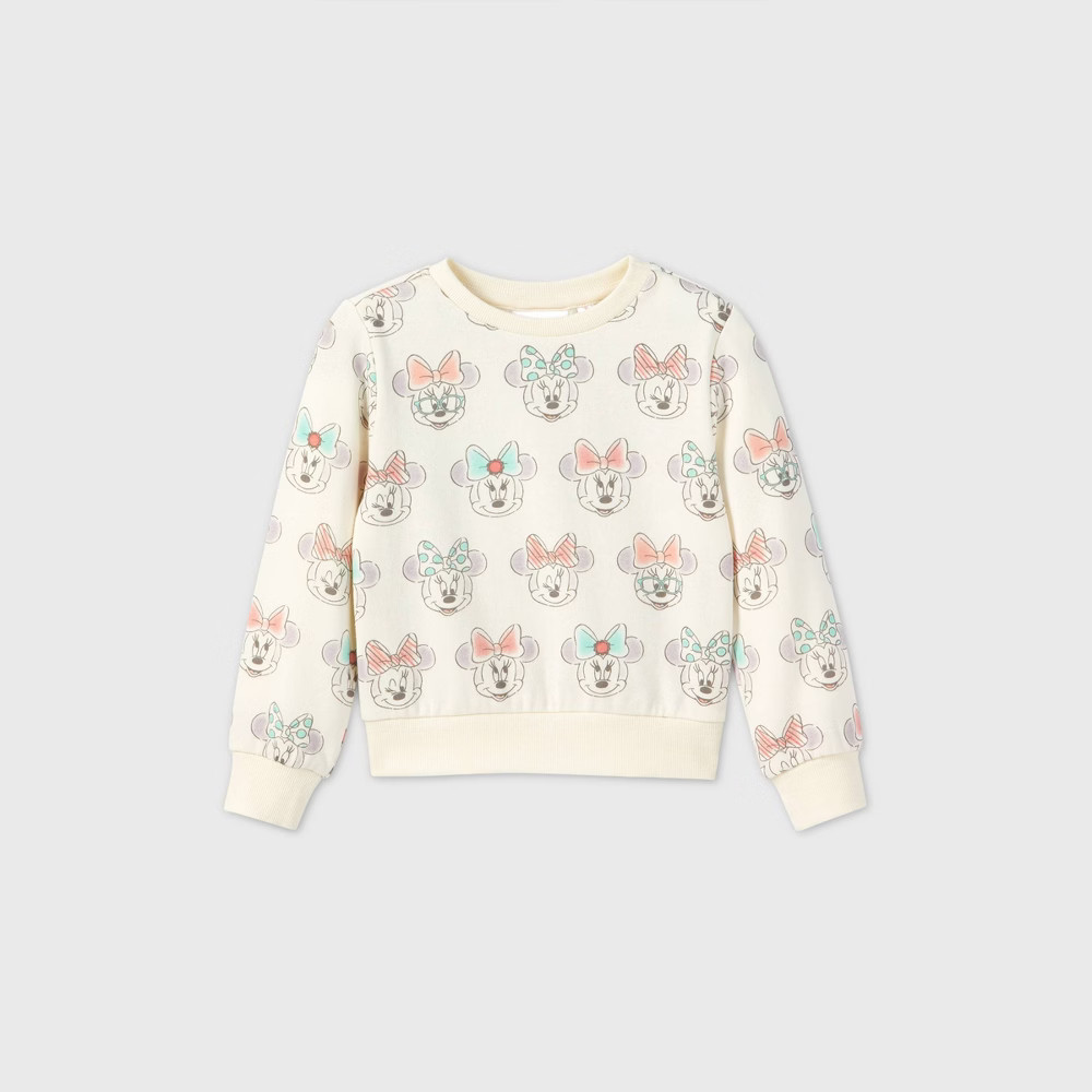 Toddler Girls' Minnie Mouse Printed Fleece Pullover - Cream 3T, Ivory | Target