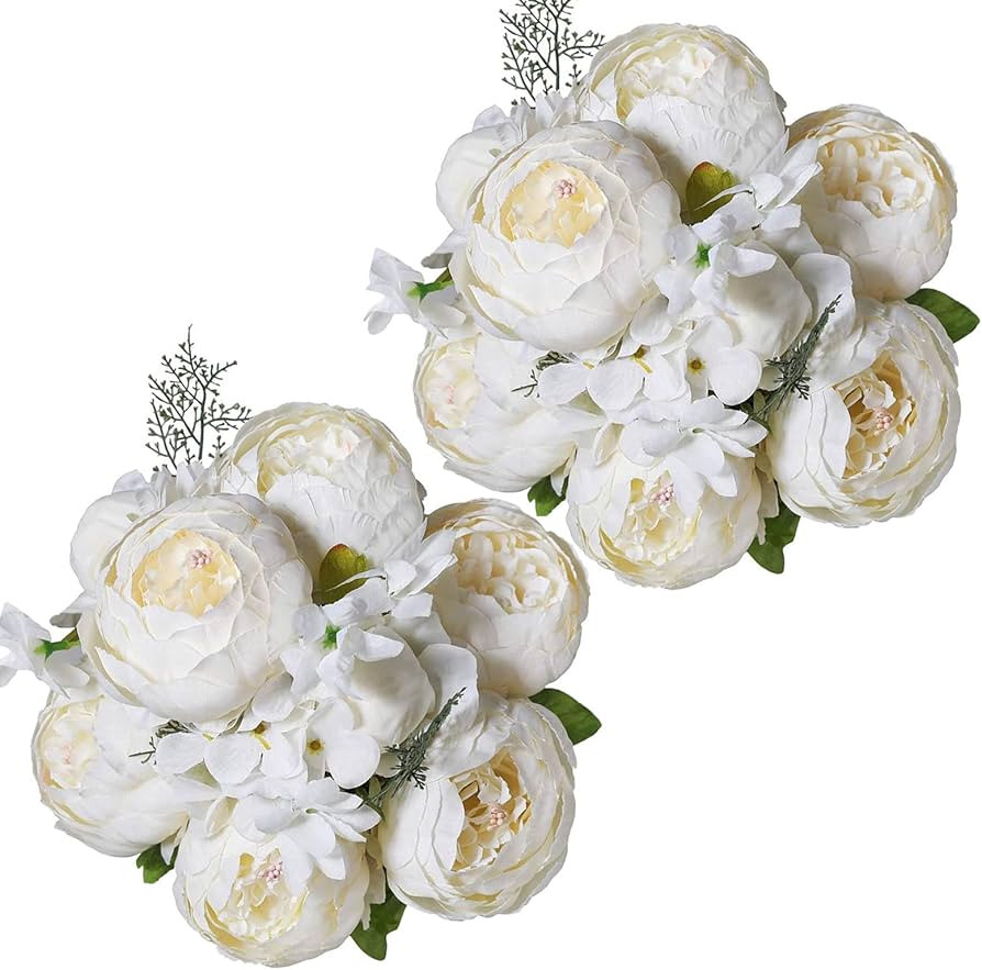 Luyue 2Pcs Artificial Peony Silk Flowers Bouquet Home Wedding Decoration (Cream White) | Amazon (CA)
