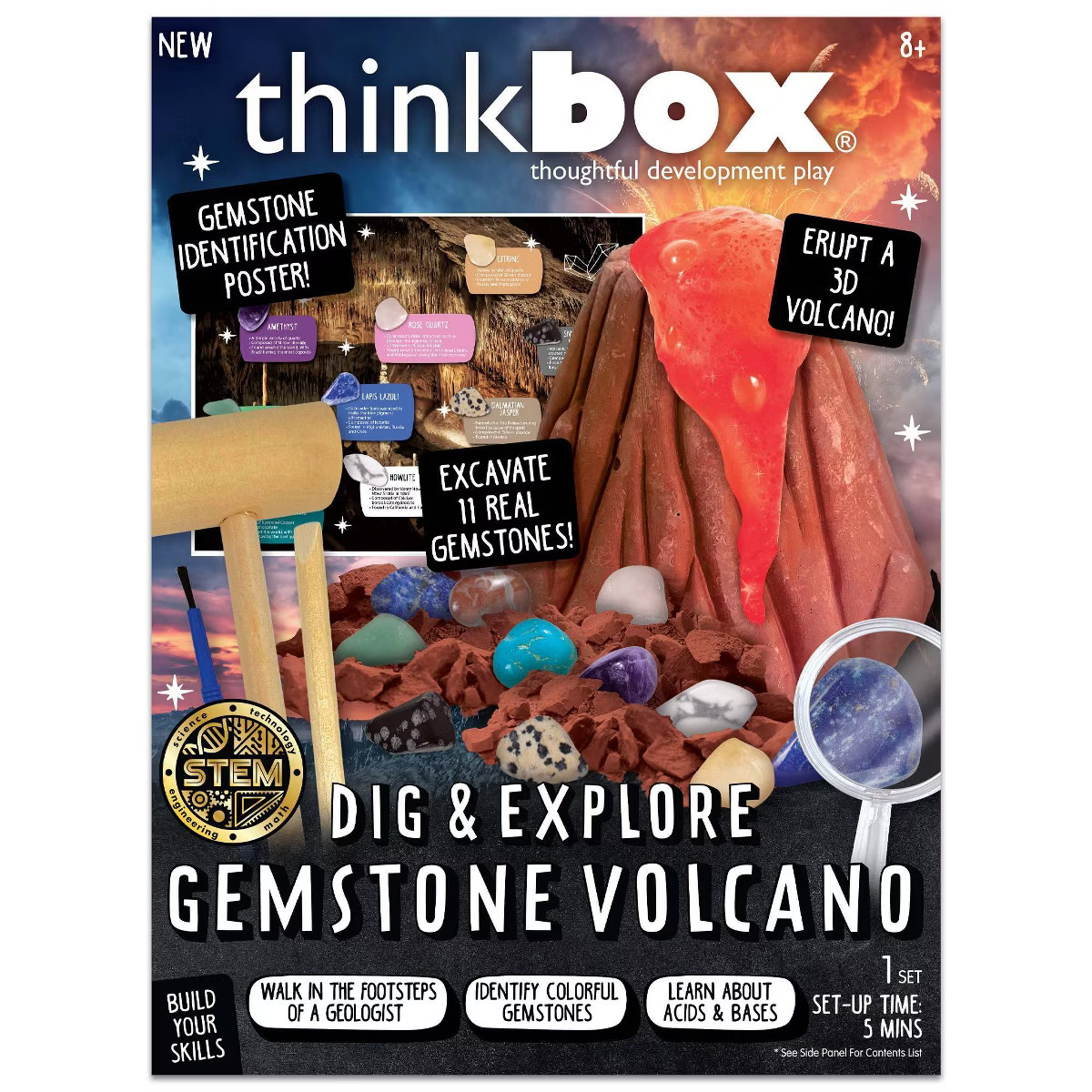Think Box Dig and Explore Gemstone Volcano: Volcano Science Kit with Magnifying Glass & Activity ... | Target