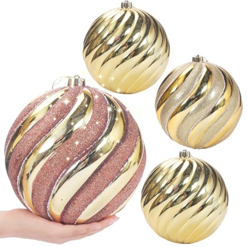 8 inch Extra Large Christmas Ornaments Gold, 4 pcs Large Decorative Hanging Ornament Balls, Jumbo Christmas Ornaments Giant Christmas Balls for Holiday Party Outdoor Decor | Amazon (US)