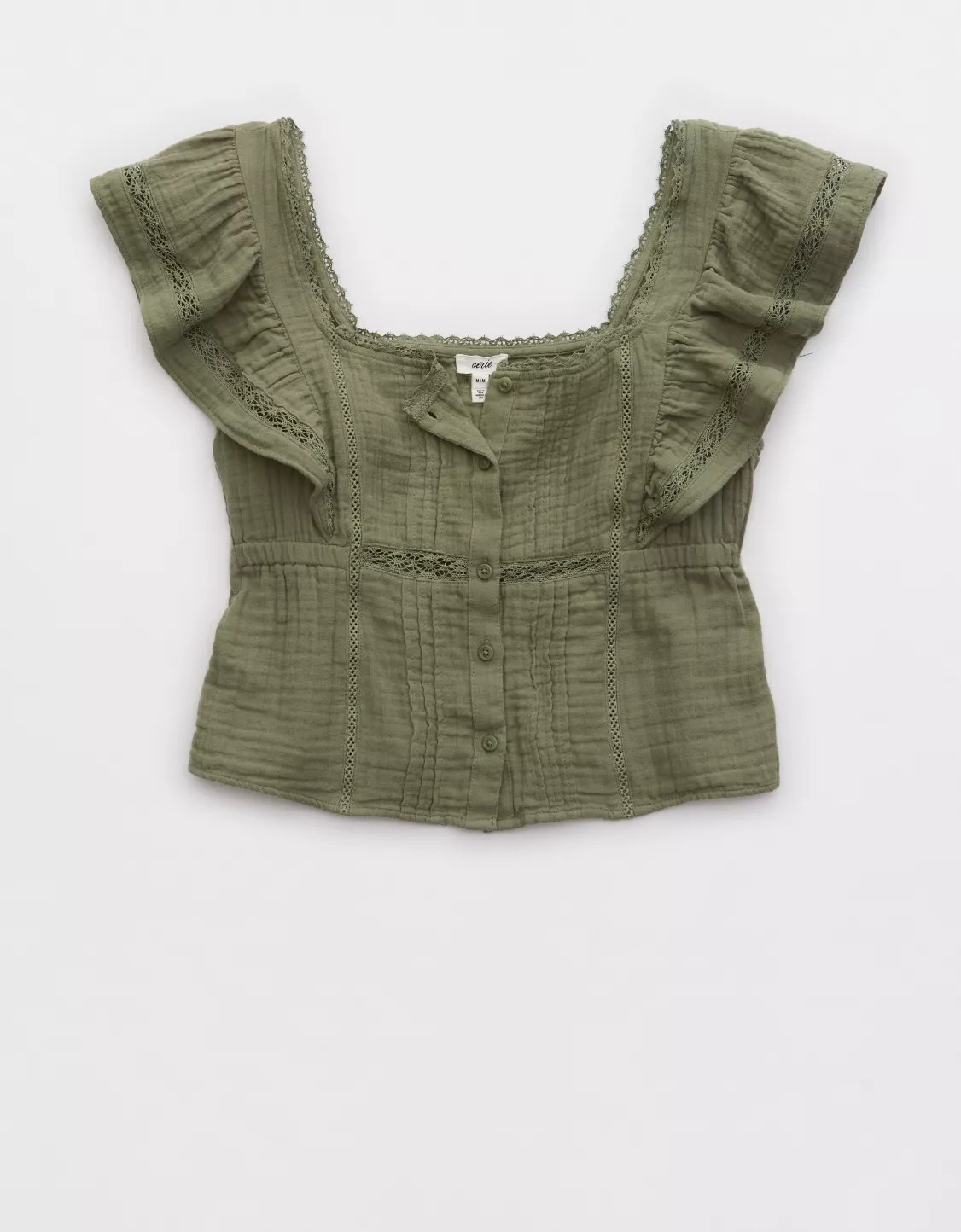 Aerie Button Front Ruffle Sleeve Top | Aerie