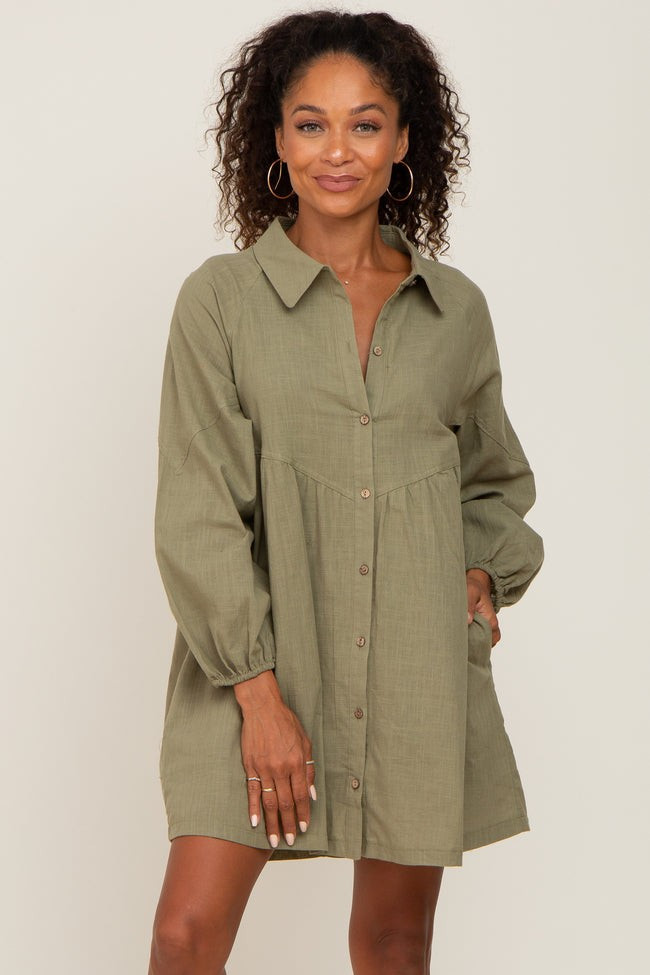 Olive Button Down Mini Dress | PinkBlush Maternity