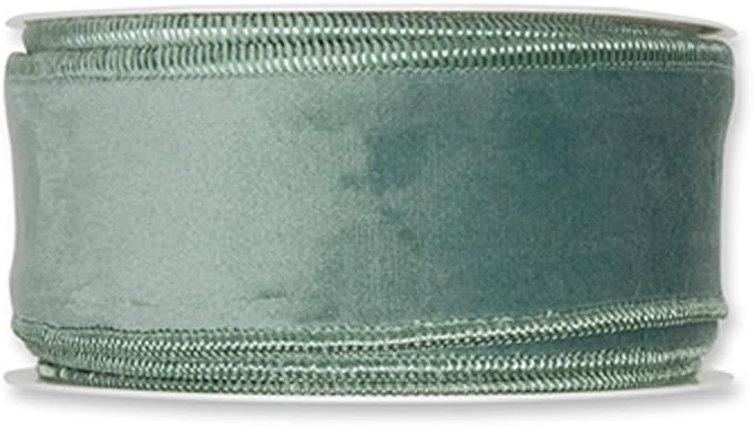 FloristryWarehouse Sage Green Christmas Velvet Fabric Ribbon 2 inches Wide on 9 Yards roll. Wired... | Amazon (US)