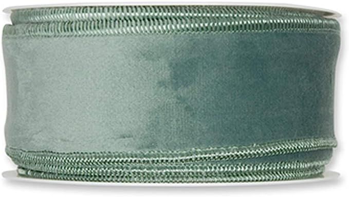 FloristryWarehouse Sage Green Christmas Velvet Fabric Ribbon 2 inches Wide on 9 Yards roll. Wired... | Amazon (US)